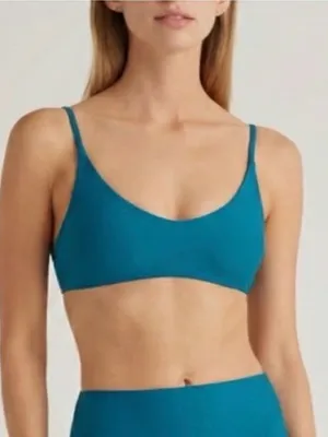 NWOT Quince Women's Scoop Neck Bikini Top Teal Blue Size Medium Sold Out thumbnail 1
