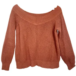 Abercrombie & Fitch Brown Knit Pullover Off The Shoulder V-Neck Sweater Size L thumbnail 2
