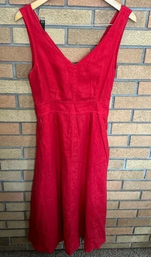 Joie 100% Linen Sleeveless Midi Dress With Pockets Size 8 Red Stretch Waist thumbnail 1