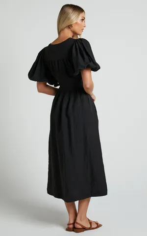 New SHOWPO Amalie The Label - Franc 100% Linen Puff Sleeve Wrap Midi Dress XL thumbnail 3