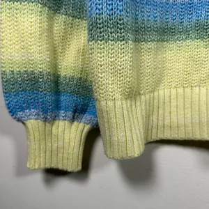 Loft Womens Blue Yellow Striped V-Neck Shaker Knit‎ Cotton Blend Sweater Medium thumbnail 6