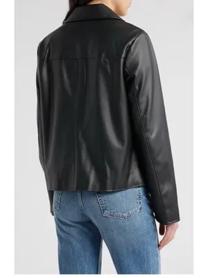 Sam Edelman Faux Leather Swing Jacket in Black | Size L thumbnail 2