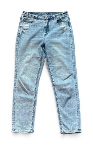 American Eagle Mom Jean High-Rise Stretchy Light Blue Distressed Women’s Size 8 thumbnail 1