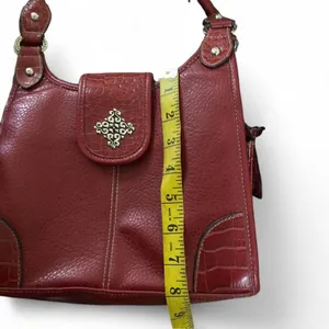 Vintage Y2K 90s 2000s Whimsygoth Grunge Red Shoulder Leather Hand Bag Purse Braided Strap Measurement in pics thumbnail 7