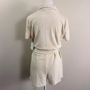 Beyond Yoga Tropez Romper Pistachio Cream Terry Cloth Short Sleeve Belted M NEW thumbnail 3