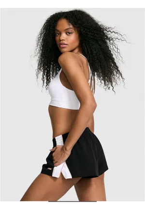 Victoria's Secret Retro Black Athletic Shorts with Beige Trim side pockets new L thumbnail 3