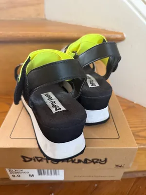 Dirty Laundry Neon Yellow, Black & White Striped Iridescent Wedge Sandals thumbnail 6