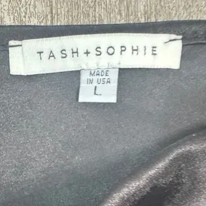 TASH+SOPHIE Black Drape Neck Short Sleeve Top Made in USA Size‎ L thumbnail 3