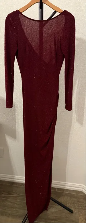 Windsor Long Sleeve Burgundy Dress (slit on left side, part of back is open) thumbnail 3