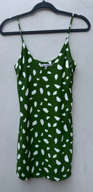 Reformation Ventura Mini Slip Dress Green White Abstract Spot Print Small thumbnail 1