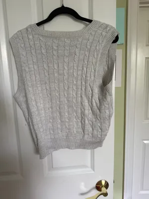 Cropped Wild Fable Sweater Vest Grey Cable Knit thumbnail 2