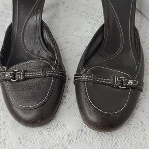 Bally slip on brown leather kitten heels sz 5.5 thumbnail 2
