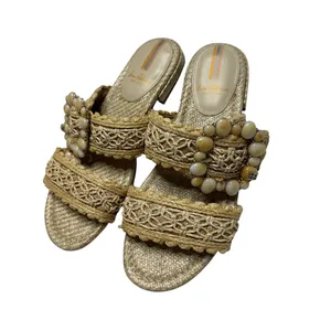 Sam Edelman Elisa Natural Raffia Slide Sandals Size 6.5 Beaded thumbnail 2