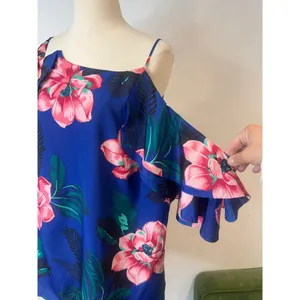 Banana Republic Tropical Blue Floral Cold Shoulder Flutter Sleeve Blouse Top XL thumbnail 7
