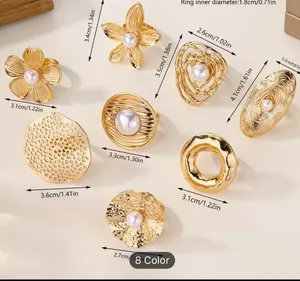 Lady’s Fashionable Statement Zinc Alloy Bold Pearl Gold Plated Ring thumbnail 3