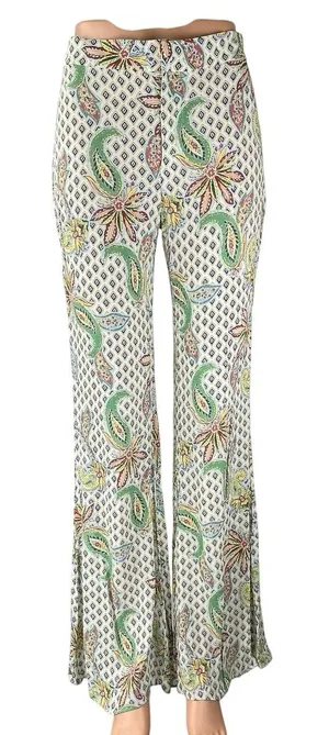Women's Multicolor Paisley Floral Argyle High Rise Flare Trousers Pants Size S thumbnail 1