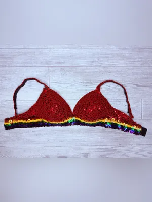 Handmade sequin rainbow bra shirt costume festival wear medium thumbnail 6