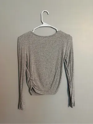 SHEIN Gray Long Sleeve Ruched Tee with 'New York 1898' Chest Graphic thumbnail 2