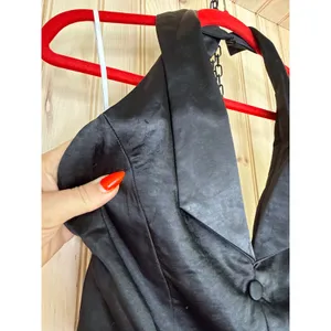NWT Lulus Sensationally Sophisticated Black Satin Halter Vest Jumpsuit Party M thumbnail 8