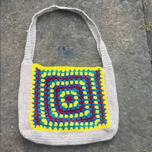 Handcrafted Multicolor Crochet Shoulder Bag Yellow thumbnail 1