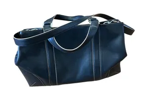 Ellen Tracy Black Leather Tote Bag Satchel Contrast Piping Silver Hardware thumbnail 1