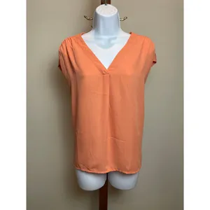 Ann Taylor Factory Peach Chiffon V Neck Cap Sleeve Top Size M thumbnail 7