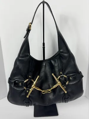 GUCCI Vintage BLACK LEATHER 85TH ANNIVERSARY GG MONOGRAM HOBO BAG thumbnail 1