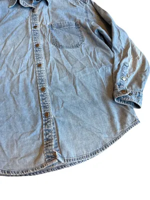 Eddie Bauer Light Wash Blue Chambray Button Down Shirt Overshirt Large Women's thumbnail 4