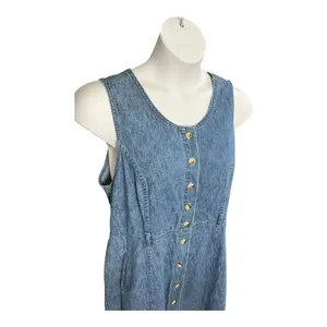 90s Christopher & Banks Blue Denim Midi Dress Sleeveless Size XL Cotton Button thumbnail 2