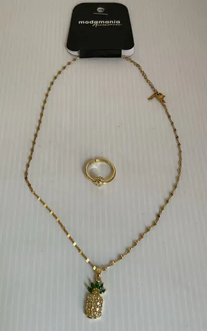 Gold-Plated Pineapple Necklace & Ring Set Sparkling Rhinestones Fashion Jewelry thumbnail 1