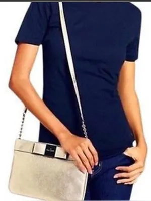 Kate Spade Primrose‎ Hill Leather Crossbody Shoulder Bow Bag Gold thumbnail 3