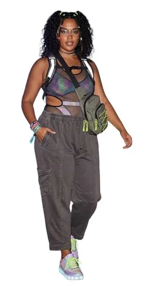 Out From Under Pants Women's L Gray Cargo Crop Drawstring Twill Pockets Relaxed thumbnail 1
