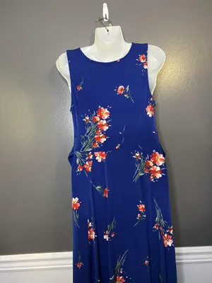 Torrid Dress Sz 00 (Med) Blue Floral V Neck Hi Low Maxi Fit & Flare Sundress thumbnail 7
