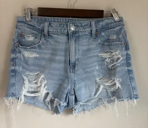 American Eagle Perfect Shortie Denim Shorts Womens 4 Light Wash Distressed AE thumbnail 1