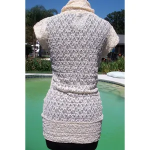 Cache Cream Stretch Lace Pucker Body Hugging Top Tunic New Dress $98 NWT Sz L thumbnail 9