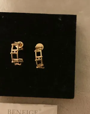 Beneige Gold Tone Linked Huggie Earrings - Gold thumbnail 1