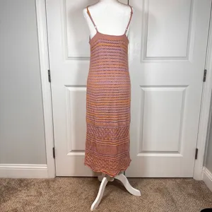 Freshman 1996 Crochet Maxi Dress XL Boho Festival Cottagecore Pink Orange Lined thumbnail 3