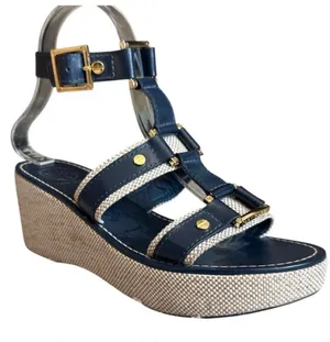 Tory Burch Navy Platform‎ Wedge Sandals 7 thumbnail 1