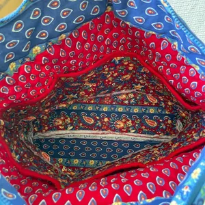 Vintage Handmade Quilted Red Blue Paisley Floral Padded Tote Shoulder Bag thumbnail 4