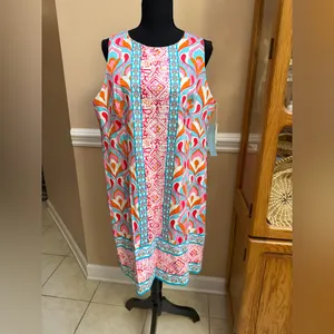 London Times Women's Cotton Sateen Preppy Bright Happy Vacation Shift Dress thumbnail 3