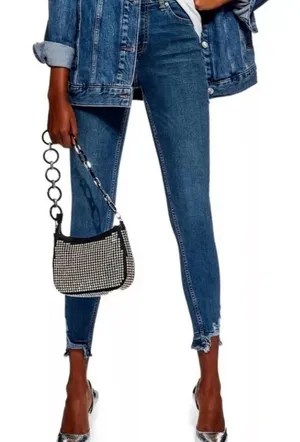 Top Shop Jamie High Rise Chew Hem‎ Skinny Denim Jeans thumbnail 1