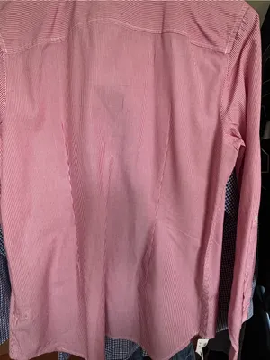 Women Tommy Hilfiger Red and White Micro-Striped Button-Down Shirt (M) thumbnail 4