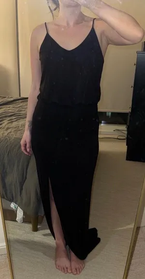 Black Spaghetti Strap Maxi Dress with Side Slit thumbnail 1
