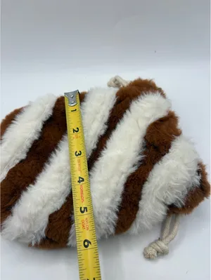 SHEIN Faux Fur Drawstring Pouch Bag Brown White Striped Plush Mini Bucket Bag thumbnail 4