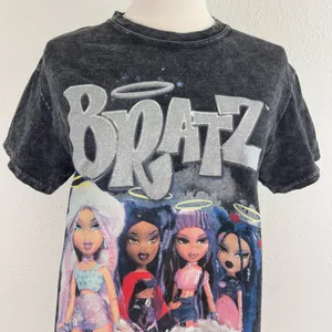 BRATZ Y2K Vibes Dark Grey Acid Wash Reworked Side Slit Angel Dolls Graphic Tee thumbnail 3