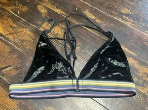 Victoria’s Secret S black rainbow velvet strappy wireless bralette thumbnail 1