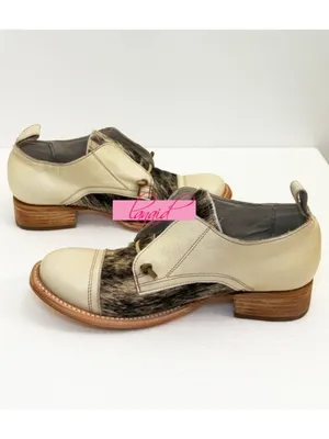 FREEBIRD by Steven NEW Mabel White Multi Pony Leather Hair Beige Brown Oxford Flat Loafers thumbnail 4