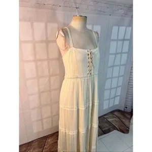 Easel Cream Sleeveless Lace-Up Corset-Style Bodice Tiered Maxi Dress Size Large thumbnail 3