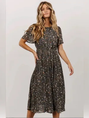 Baltic Born Belfast Pleated Midi Dress Antique Jade Floral Cottagecore thumbnail 3