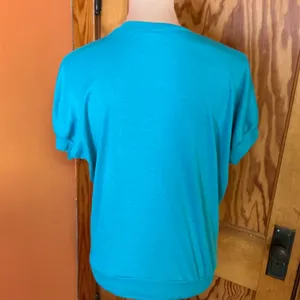 Vintage 80s Teal Gold Glitter Geometric Graphic Top Metallic Print Shirt thumbnail 13